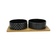 BeOneBreed Bamboo Diner w/ Ceramic Bowls Large 40 oz Black