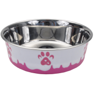 Maslow Design Bowl Paw Pink/White 28 oz