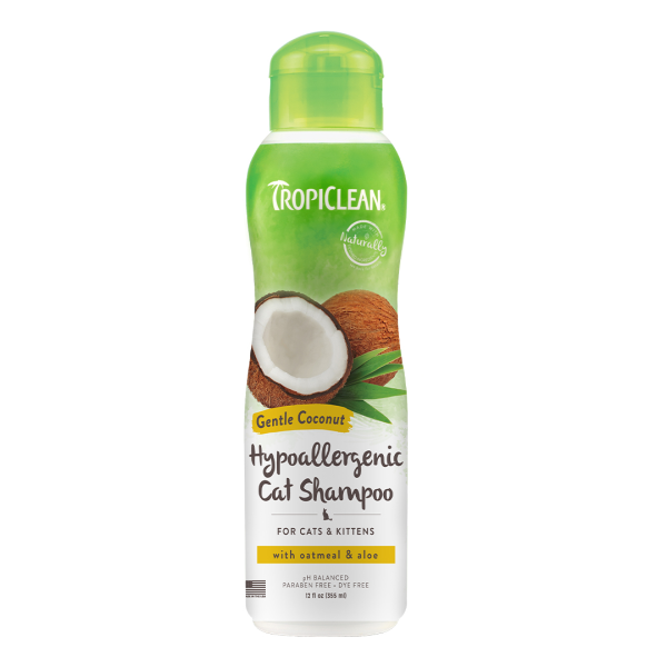 TropiClean Cat Hypoallergenic Shampoo Gentle Coconut 12 oz Pan