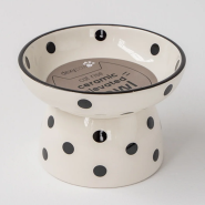 Dexypaws Cat Elevated Ceramic Bowl White&Black Polka Dots